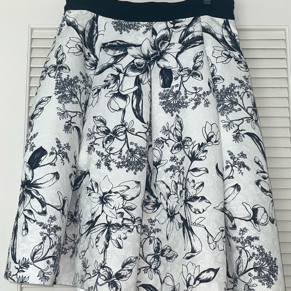 White House Black Market A-Line Skirt with Black Floral Design